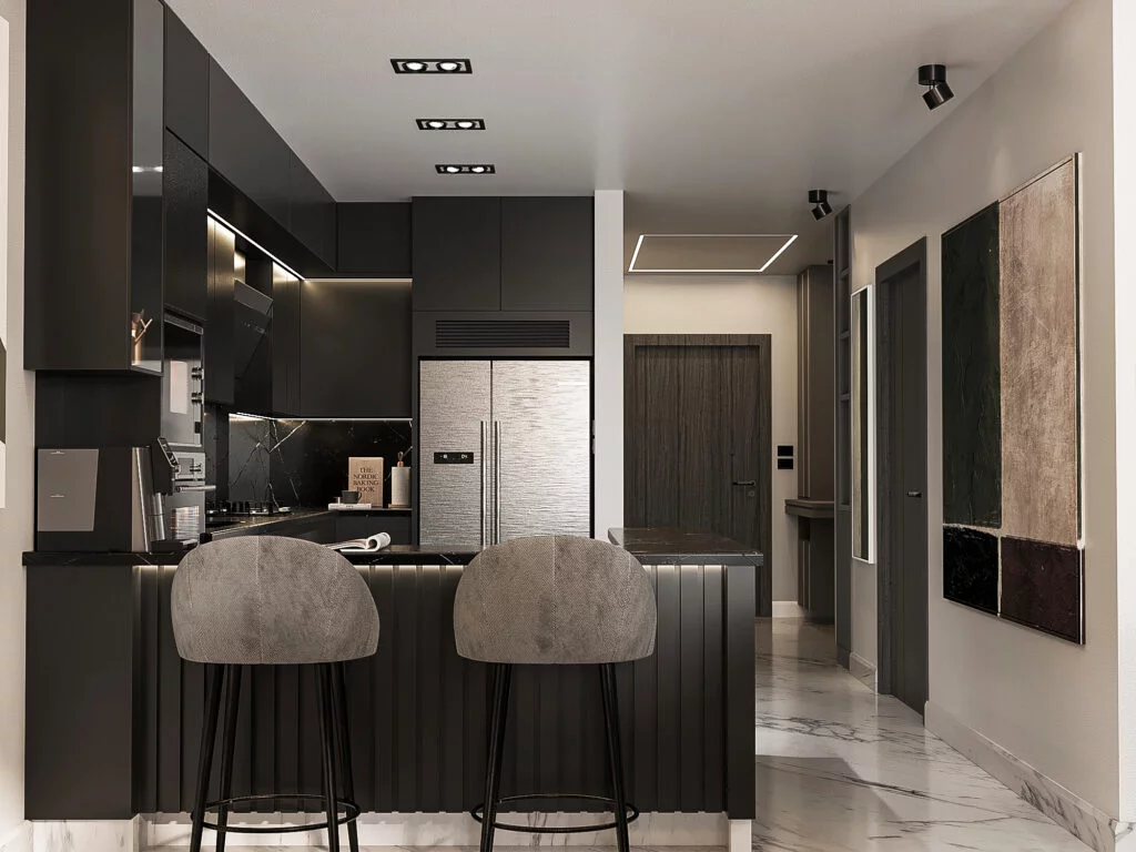 modern flat design kitchen black and white